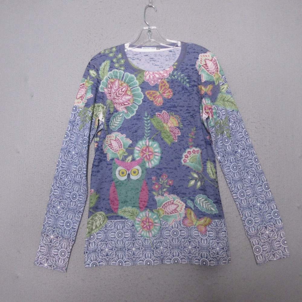 Whimsy Rose Sundance Top Owl Floral Butterfly Waffle Knit Boho Burnout Cottage